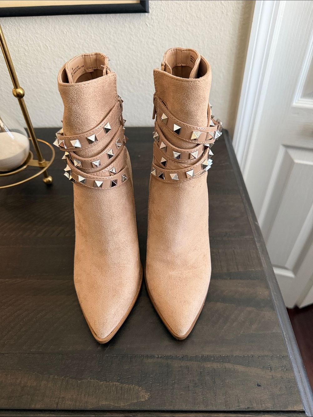 NWOT Steve Madden Taupe Stud-Strap Pointed Ankle Boots